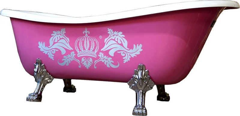 Pompöös by Casa Padrino Luxus Badewanne Deluxe freistehend von Harald Glööckler Pink / Silber / Weiß 1560mm mit silberfarbenen Löwenfüssen