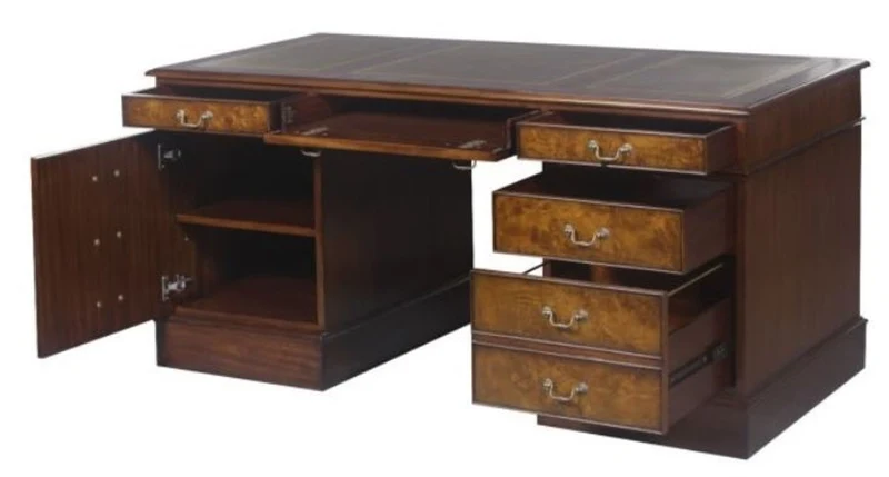 Casa Padrino Mahagoni Schreibtisch Braun / Grün 160,5 x 76 x H. 77 cm - Luxus Büromöbel