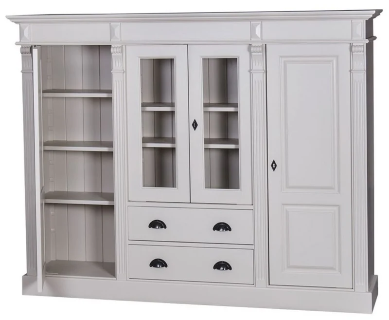 Casa Padrino Landhausstil Wohnzimmerschrank mit 4 Türen und 2 Schubladen Hellgrau 180 x 39 x H. 140 cm - Wohnzimmermöbel im Landhausstil