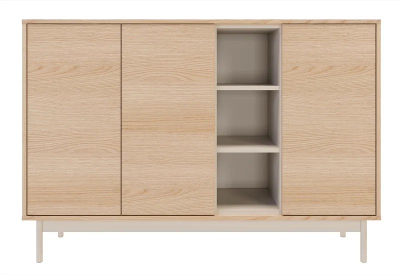 Drehtür-Kommode Layen mit drei Fächern, 138 cm, Lindberg-Eiche/Kaschmir