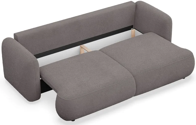 Dreisitziges ausklappbares Sofa Tvoya in graubraunem Bouclé