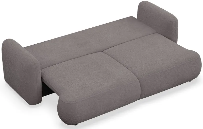 Dreisitziges ausklappbares Sofa Tvoya in graubraunem Bouclé