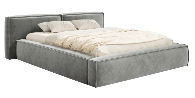 Polsterbett 140x200 cm Tilves Low mit Stauraum, Metallrahmen, grauer Samt