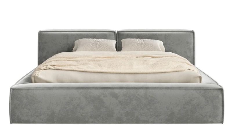 Polsterbett 140x200 cm Tilves Low mit Stauraum, Metallrahmen, grauer Samt