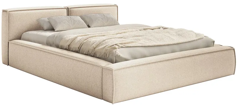 Polstermbett 160x200 cm Tilves Slim Low mit Stauraum, Metallrahmen, hellbeige Chenille