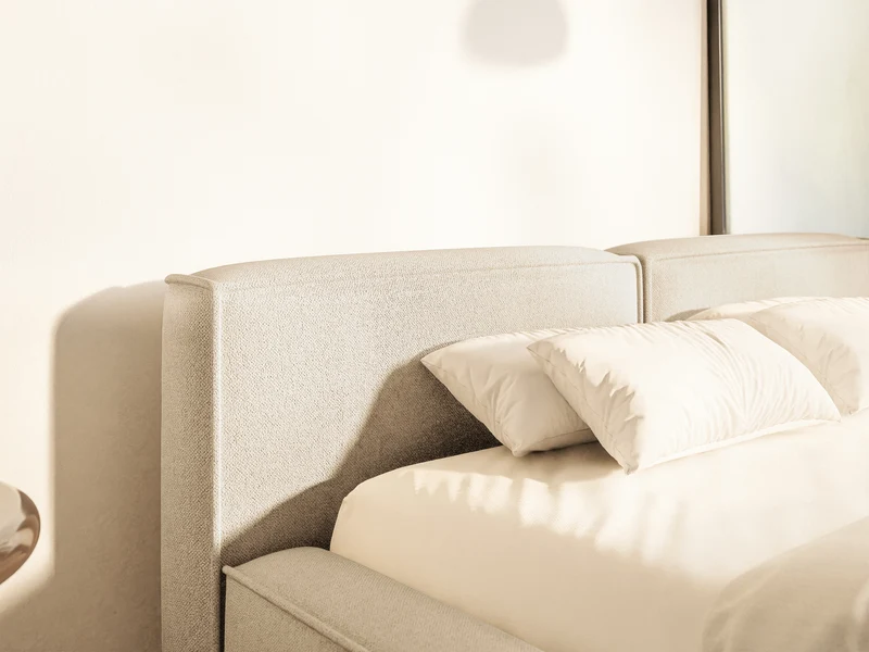 Polstermbett 160x200 cm Tilves Slim Low mit Stauraum, Metallrahmen, hellbeige Chenille