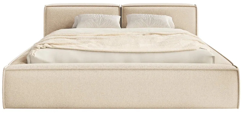 Polstermbett 160x200 cm Tilves Slim Low mit Stauraum, Metallrahmen, hellbeige Chenille
