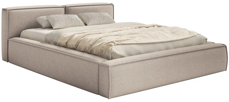 Polsterbett 200x200 cm Tilves Slim Low mit Stauraum, Metallrahmen, beige Chenille