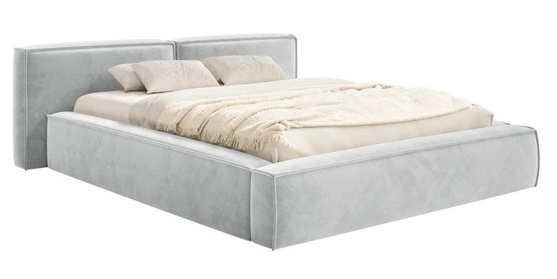 Polsterbett 160x200 cm Tilves Low mit Stauraum, Metallrahmen, hellgrauer Samt