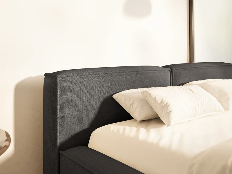 Polsterbett 180x200 cm Tilves Slim Low mit Stauraum, Metallrahmen, graphitfarbenes Chenille