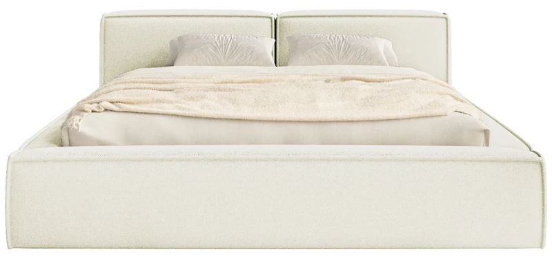 Polsterbett 140x200 cm Tilves Slim Low mit Stauraum, Metallrahmen, cremefarbener Chenillestoff