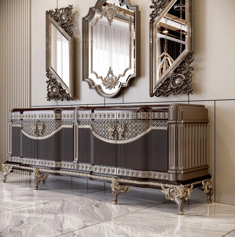 Casa Padrino Luxus Barock Sideboard Dunkelbraun / Grau / Gold 245 cm