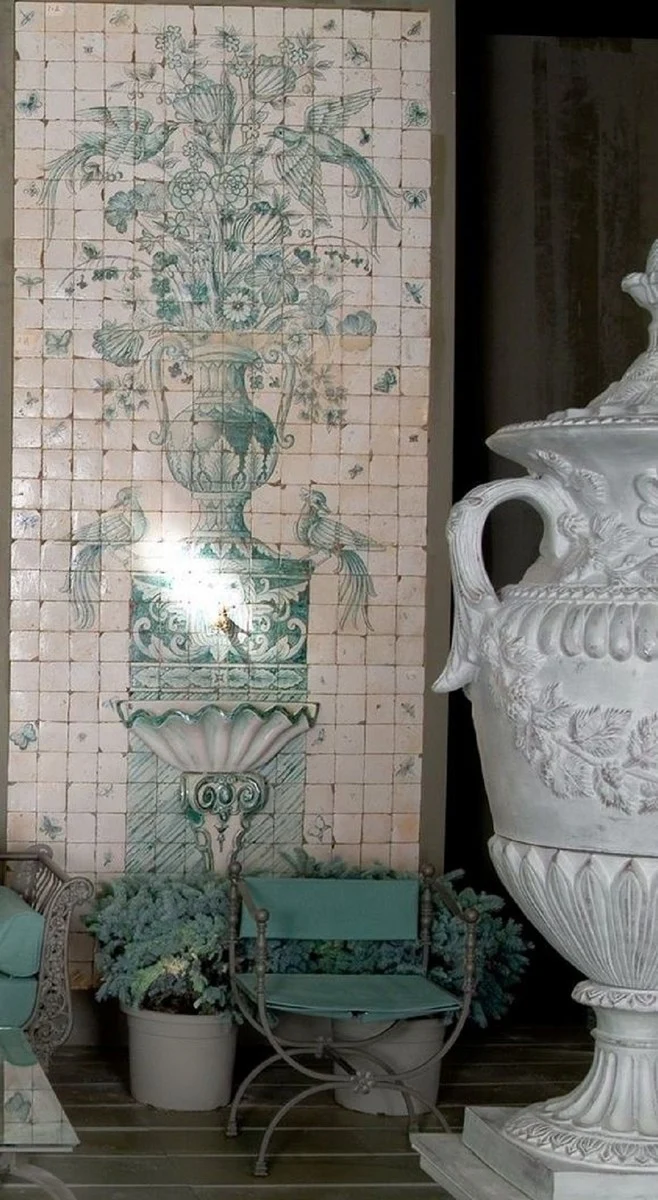 Casa Padrino Luxus Jugendstil Schmiedeeisen Gartenstuhl mit Armlehnen Grau / Grün H. 80 cm