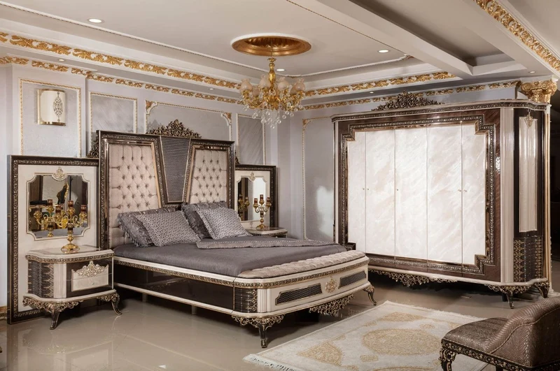 Casa Padrino Luxus Barock Schlafzimmerschrank Creme / Dunkelbraun / Gold 293 cm