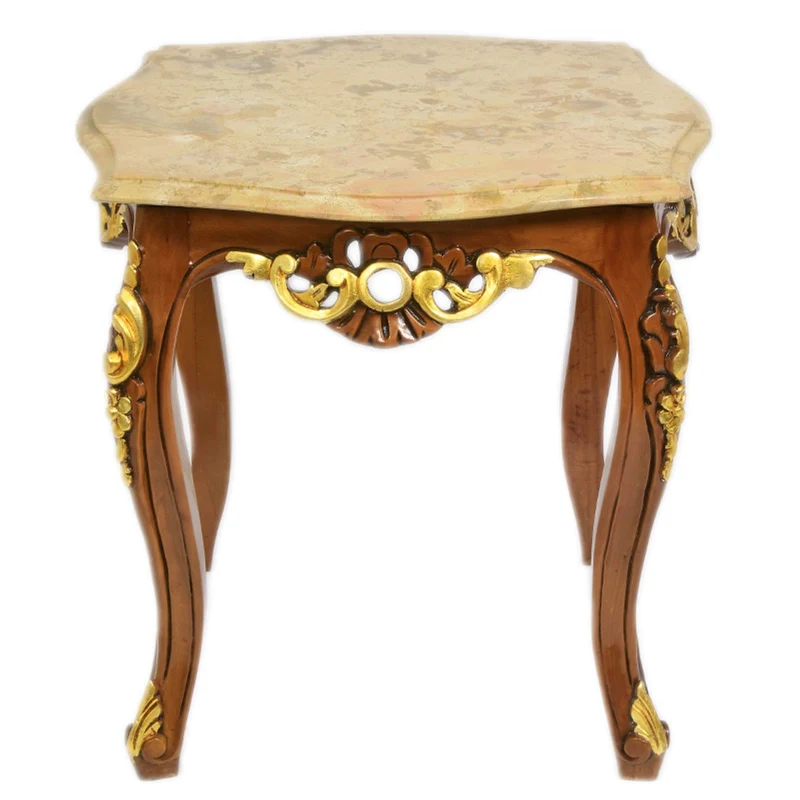 Casa Padrino Barock Beistelltisch Mahagoni mit cremefarbener Marmorplatte 55 x 55 cm x H 55 cm