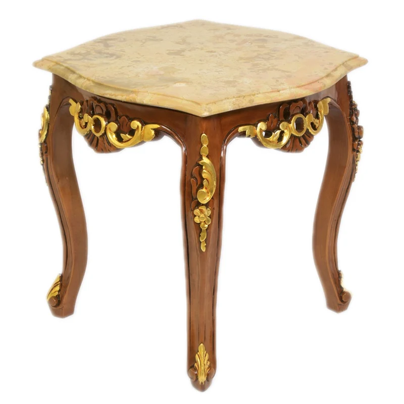 Casa Padrino Barock Beistelltisch Mahagoni mit cremefarbener Marmorplatte 55 x 55 cm x H 55 cm