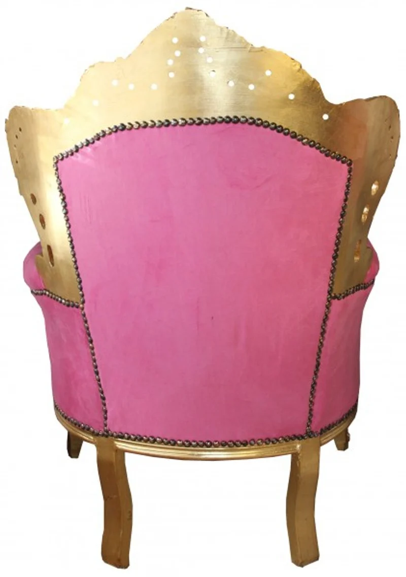 Casa Padrino Barock Sessel King Pink / Gold, 120 x 85 x 85 cm, handgefertigter Antik Stil Sessel