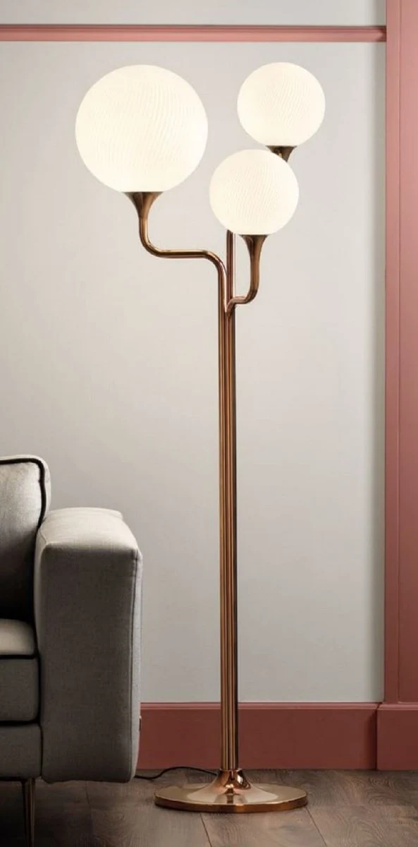 Casa Padrino Luxus Stehleuchte Kupfer / Beige 52 x 45 x H. 170 cm - Metall Stehlampe mit Glas Lampenschirmen - Luxus Stehleuchten - Luxus Qualität - Made in Italy