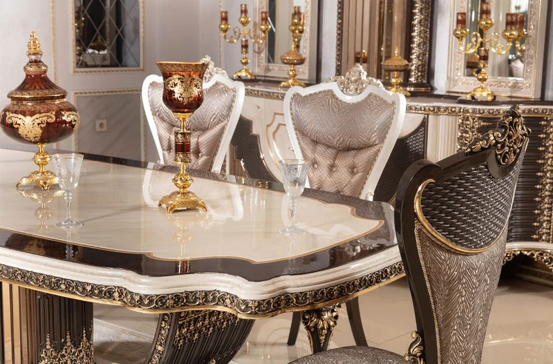 Casa Padrino Luxus Barock Esszimmer Set - 1 Esstisch 250 cm & 6 Stühle