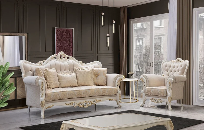 Casa Padrino Luxus Barock Wohnzimmer Set Weiß / Gold - 2 Barock Sofas & 2 Barock Sessel & 1 Barock Couchtisch - Luxus Wohnzimmer Möbel im Barockstil - Barock Möbel - Edel & Prunkvoll