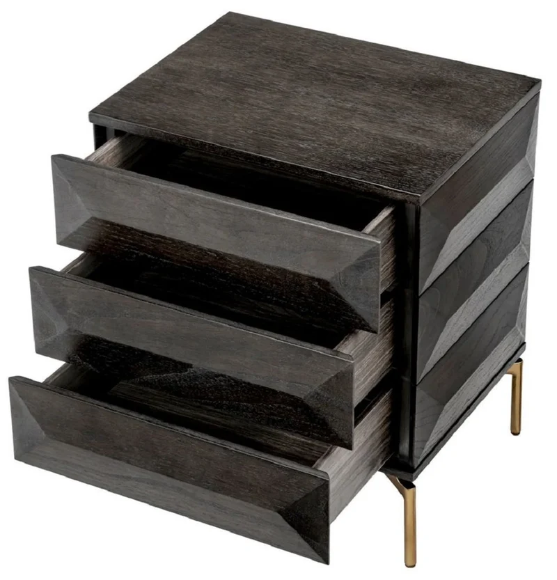 Casa Padrino Luxus Nachttisch Mokka / Messing 64 x 48 x H. 72 cm - Massivholz Beistelltisch mit 3 Schubladen - Schlafzimmer Möbel - Luxus Möbel - Luxus Einrichtung - Möbel Luxus