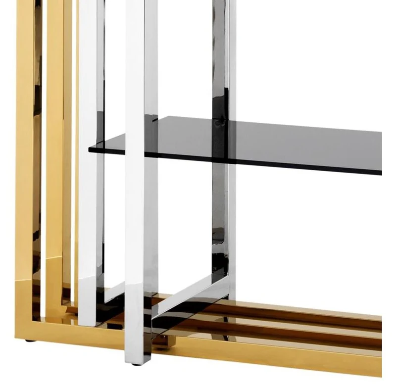 Casa Padrino Designer Edelstahl Regalschrank mit Rauchglas 120 x 46 x H. 230 cm - Luxus Hotel Möbel