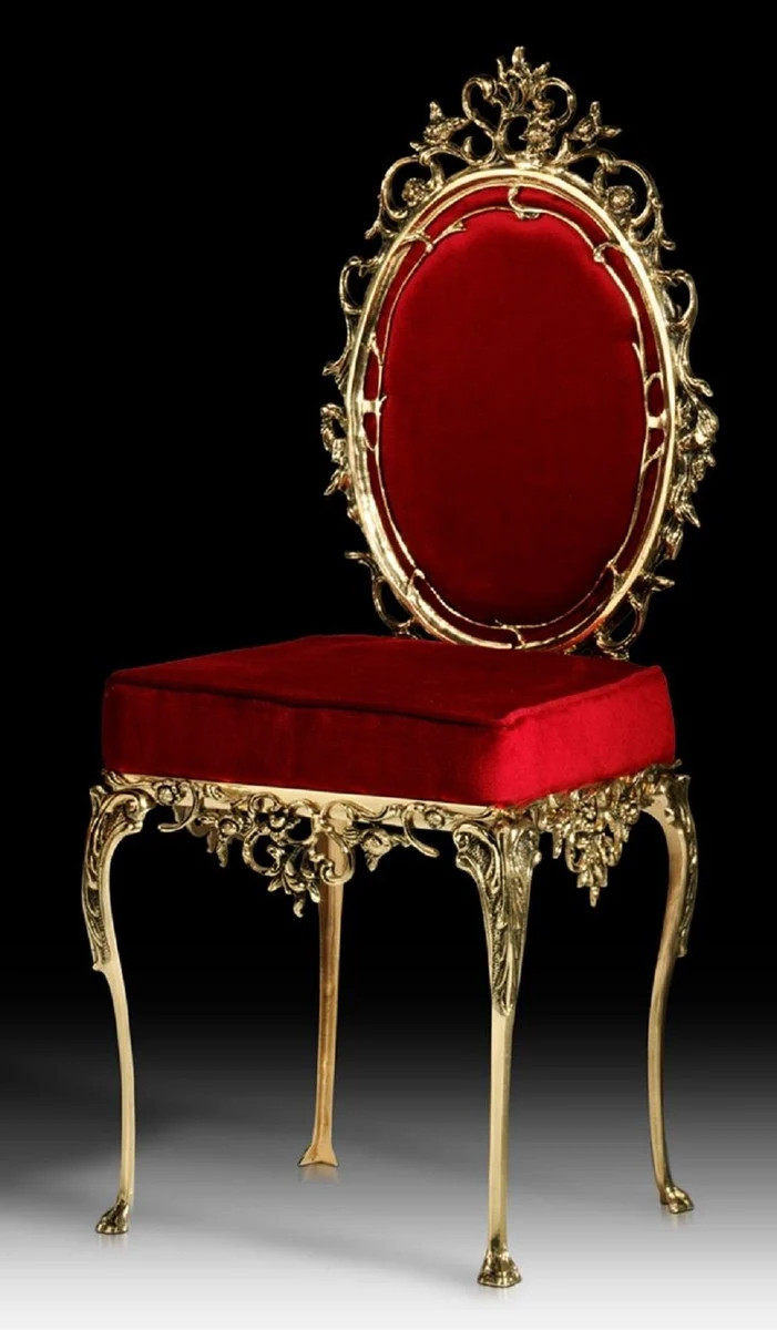 Casa Padrino Luxus Barock Esszimmer Stuhl Bordeauxrot / Gold - Handgefertigter Bronze Stuhl mit edlem Samtstoff - Luxus Esszimmer Möbel im Barockstil - Barock Möbel