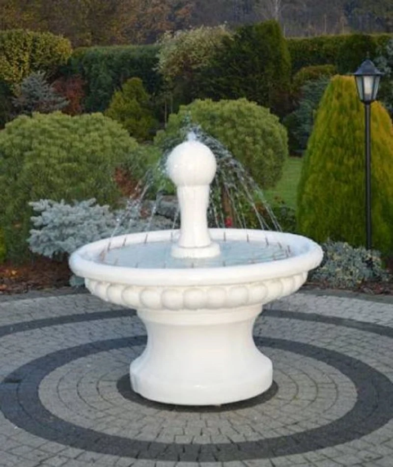 Casa Padrino Barock Springbrunnen Weiß Ø 120 x H. 129 cm - Prunkvoller Gartenbrunnen im Barockstil - Runder Gartendeko Stein Brunnen - Barock Garten Deko Accessoires