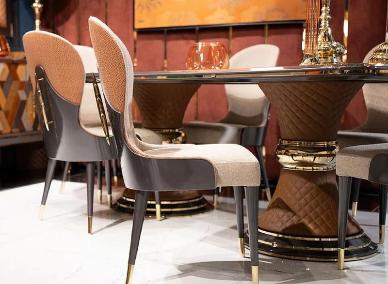 Casa Padrino Luxus Art Deco Esszimmer Stuhl 6er Set Creme / Braun / Grau / Gold - Art Deco Küchenstühle - Luxus Art Deco Esszimmer Möbel
