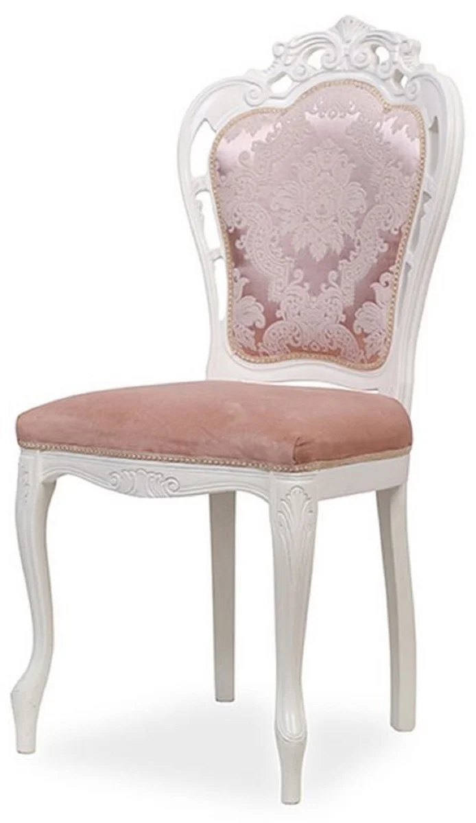 Casa Padrino Luxus Barock Esszimmer Stuhl 4er Set mit elegantem Muster Rosa / Weiß - Barockstil Küchen Stühle - Prunkvolle Luxus Esszimmer Möbel im Barockstil - Edel & Prunkvoll