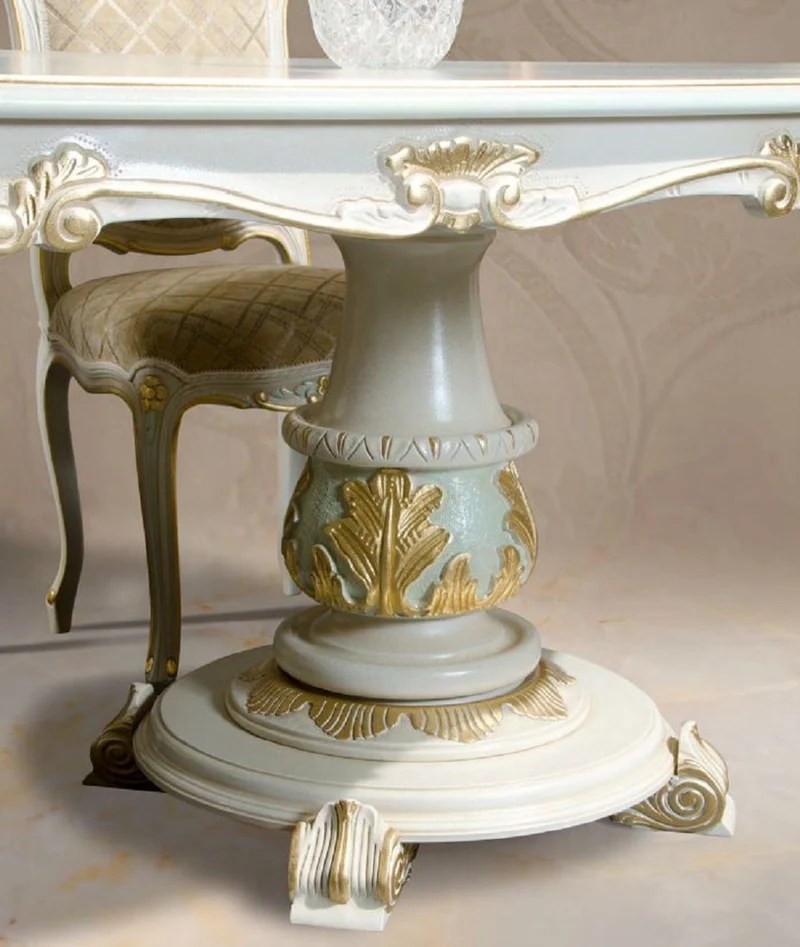 Casa Padrino Luxus Barock Esstisch Weiß / Creme / Mehrfarbig / Gold 700 cm - Riesiger Massivholz Esszimmertisch im Barockstil - Barock Esszimmer & Hotel Möbel - Luxus Qualität - Made in Italy