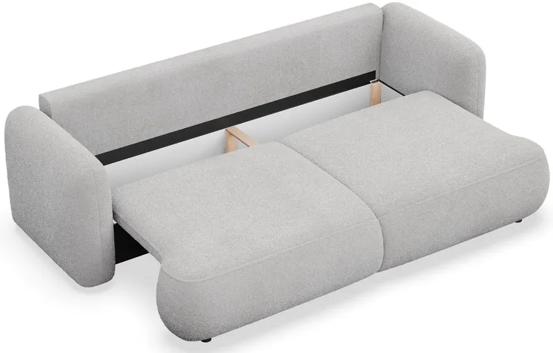Dreisitziges ausklappbares Sofa Tvoya in hellgrauem Bouclé