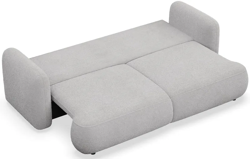 Dreisitziges ausklappbares Sofa Tvoya in hellgrauem Bouclé