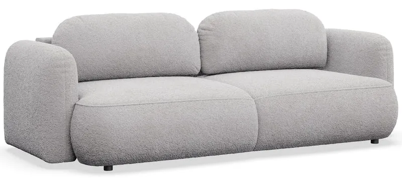 Dreisitziges ausklappbares Sofa Tvoya in hellgrauem Bouclé