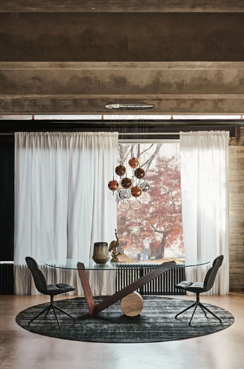Casa Padrino Luxus Esstisch mit Glasplatte Braun / Creme 220 cm - Made in Italy