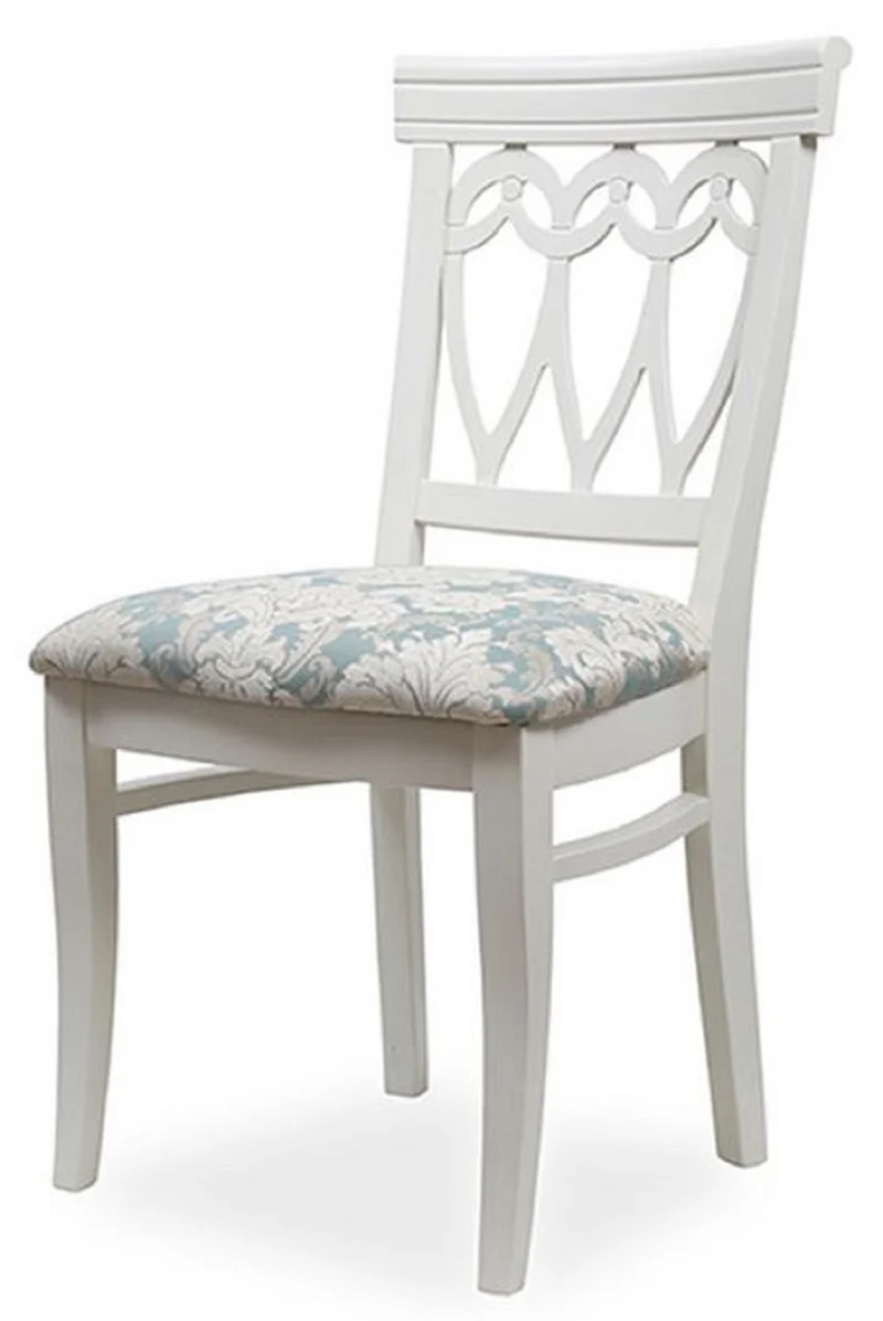 Casa Padrino Biedermeier Esszimmer Stuhl Türkis / Weiß 50 x 56 x H. 96 cm - Massivholz Küchen Stuhl - Massivholz Esszimmer Möbel - Biedermeier Esszimmer Möbel