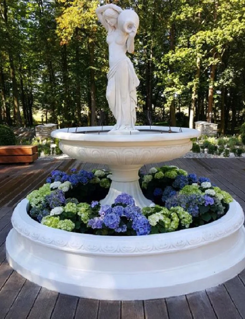 Casa Padrino Barock Springbrunnen Umrandung Weiß Ø 240 x H. 38 cm - Prunkvolle Gartenbrunnen Umrandung - Barockstil Brunnen Umrandung - Gartendeko im Barockstil - Barock Garten Accessoires
