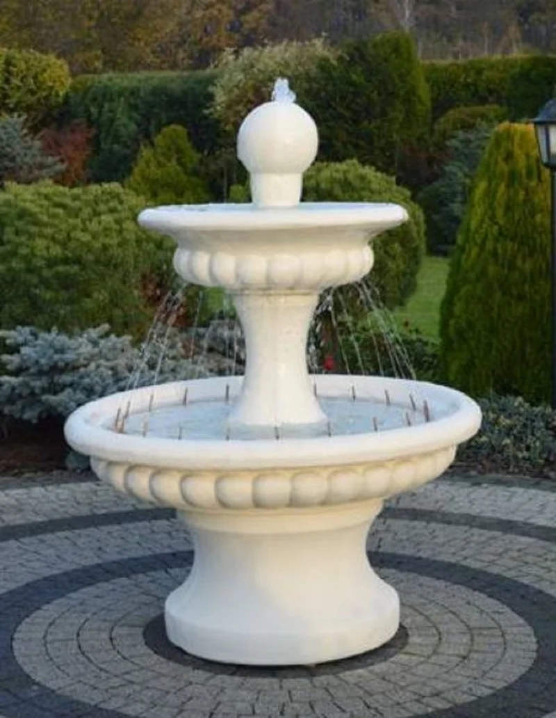 Casa Padrino Barock Springbrunnen Weiß Ø 120 x H. 163 cm - Prunkvoller Gartenbrunnen im Barockstil - Runder Gartendeko Stein Brunnen - Barock Garten Deko Accessoires