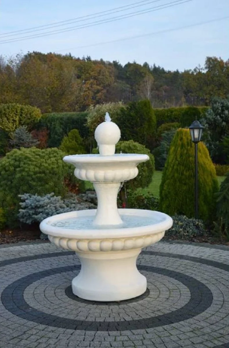 Casa Padrino Barock Springbrunnen Weiß Ø 120 x H. 163 cm - Prunkvoller Gartenbrunnen im Barockstil - Runder Gartendeko Stein Brunnen - Barock Garten Deko Accessoires