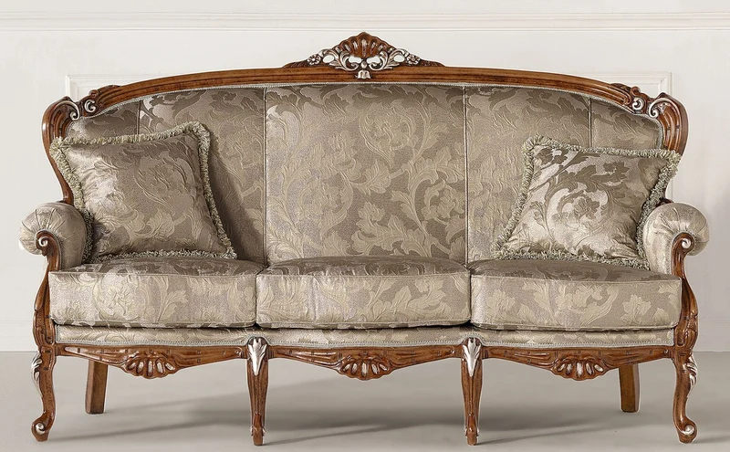 Casa Padrino Luxus Barock Sofa Silber / Gold / Braun / Silber - Prunkvolles Barockstil Wohnzimmer Sofa - Luxus Wohnzimmer Möbel im Barockstil - Barock Möbel - Luxus Qualität - Made in Italy