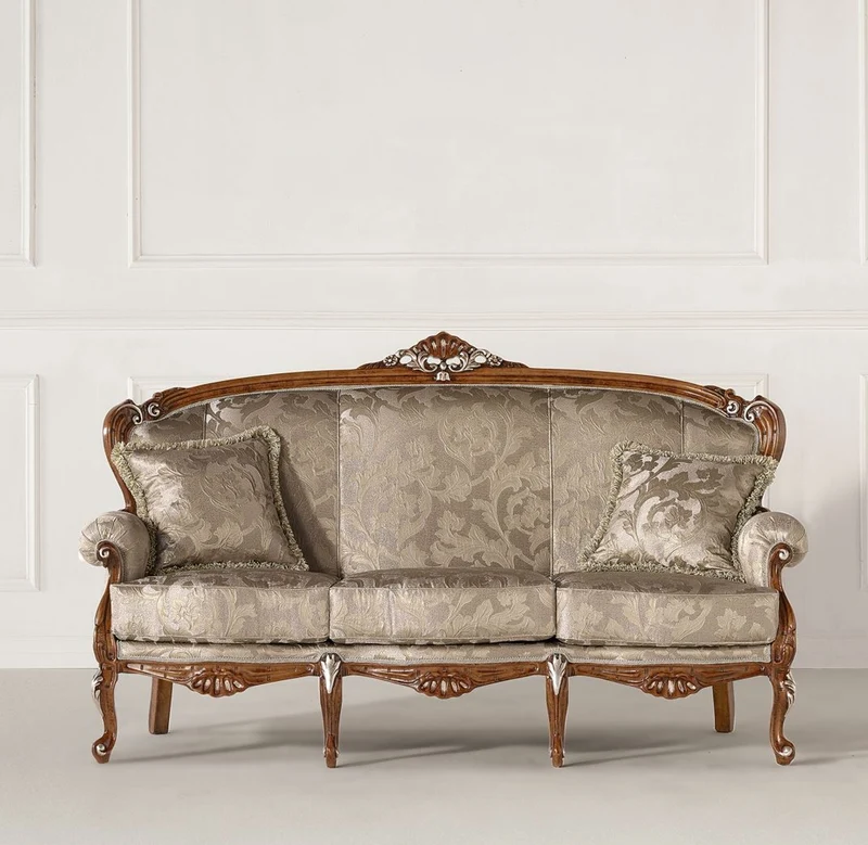 Casa Padrino Luxus Barock Sofa Silber / Gold / Braun / Silber - Prunkvolles Barockstil Wohnzimmer Sofa - Luxus Wohnzimmer Möbel im Barockstil - Barock Möbel - Luxus Qualität - Made in Italy
