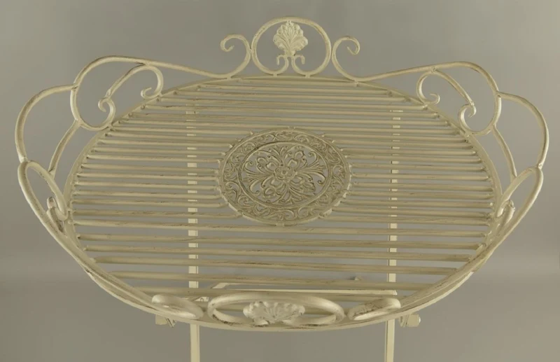 Casa Padrino Jugendstil Garten Beistelltisch Rustikal Weiß 63 x 48 x H. 70 cm - Klappbarer Garten Metall Tisch - Barock & Jugendstil Garten Möbel