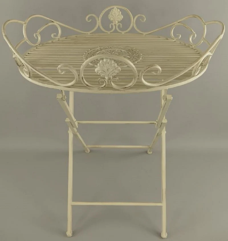 Casa Padrino Jugendstil Garten Beistelltisch Rustikal Weiß 63 x 48 x H. 70 cm - Klappbarer Garten Metall Tisch - Barock & Jugendstil Garten Möbel