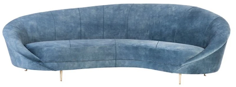 Casa Padrino Luxus Samt Sofa Blau / Messing 230 x 133 x H. 83 cm - Gebogenes Wohnzimmer Sofa mit edlem Samtstoff - Wohnzimmer Möbel - Hotel Möbel - Luxus Möbel