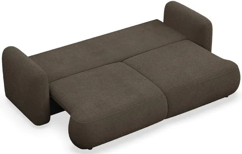 Dreisitziges ausklappbares Sofa Tvoya in braunem Bouclé