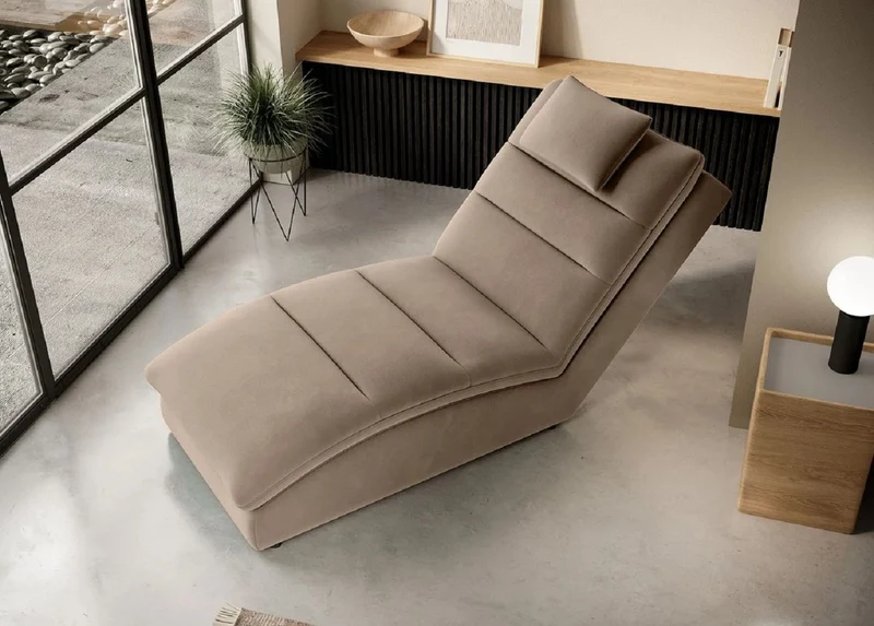 Casa Padrino Luxus Samt Chaiselongue mit Kopfkissen Hellbraun 170 cm
