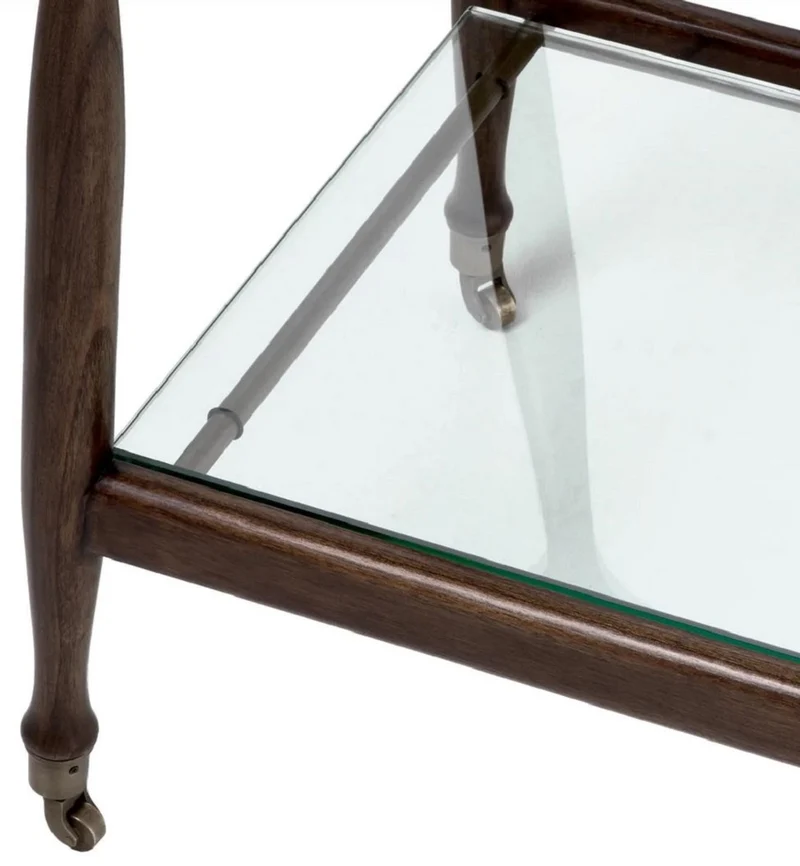 Casa Padrino Luxus Massivholz Servierwagen mit Glasplatten Braun 86 x 50 x H. 75,5 cm - Hotel Restaurant Gastronomie Trolley - Luxus Hotel Restaurant Gastronomie Accessoires - Luxus Möbel