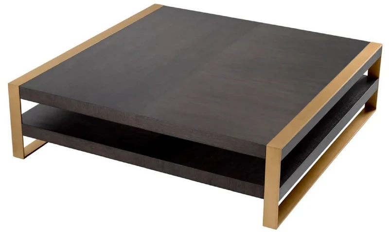 Casa Padrino Luxus Couchtisch Mokka / Messing 150 x 150 x H. 42,5 cm - Quadratischer Wohnzimmertisch - Wohnzimmer Möbel - Massivholz Möbel - Luxus Möbel - Luxus Einrichtung
