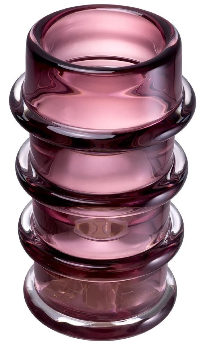Casa Padrino Luxus Glas Vase Pink Ø 16 x H. 29,5 cm - Mundgeblasene Blumenvase - Runde Deko Blumenvase - Deko Accessoires - Deko Glas Vasen - Luxus Accessoires