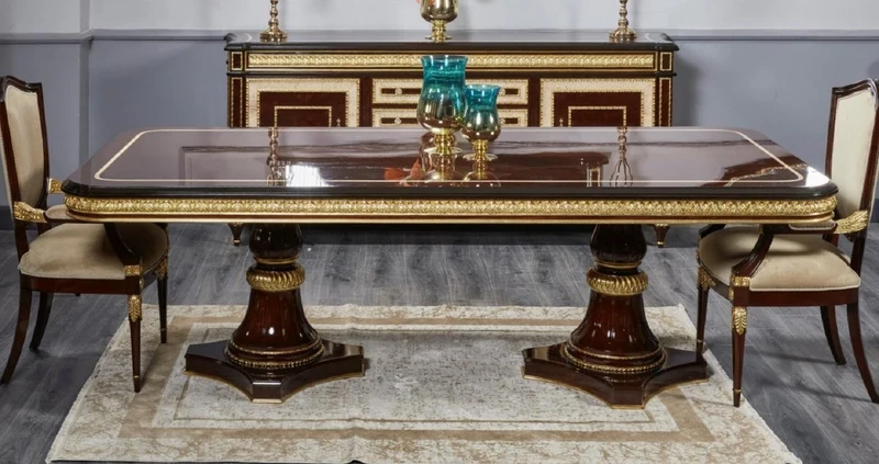 Casa Padrino Luxus Barock Esstisch Dunkelbraun / Gold - Handgefertigter Massivholz Esszimmertisch - Luxus Esszimmer Möbel im Barockstil - Barock Möbel - Barock Einrichtung